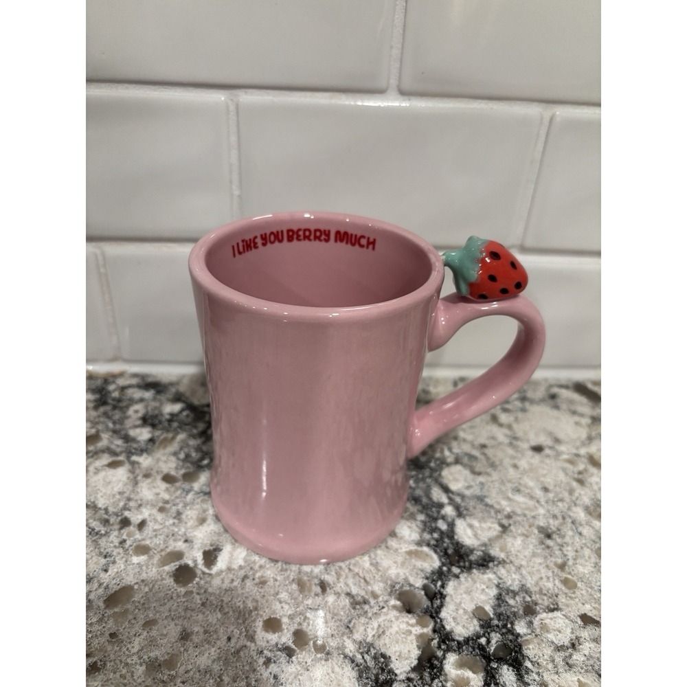 Strawberry Motif Ceramic Mug Pink Coffee Spring Gifts For Friend, Mom, Coworker